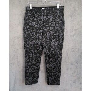 White House Black Market Black Jeans Size 8 Floral High Rise Straight Ankle WHBM